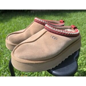 UGG TAZZ BRAID CHESTNUT SUEDE PLATFORM SLIPPERS SHOES MOCCASIN CLOG SIZE 9 WOMEN